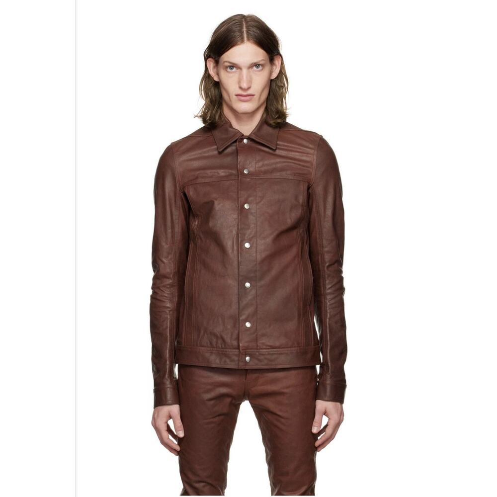 macassar snap button Leather Jacket - Picture 2 of 6